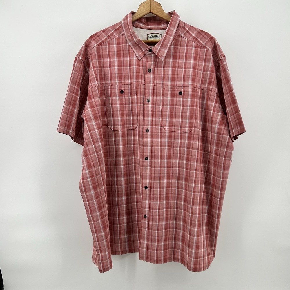 Lake & Trail Shirt Mens 3XL Salmon Pink Plaid Outdoor Hiking Fishing Camp Shirt